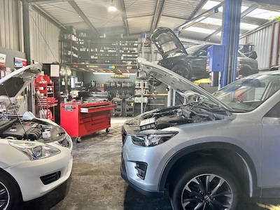 White And Gray Car With Open Car Hood — Mechanical Workshop in Bellambi, NSW